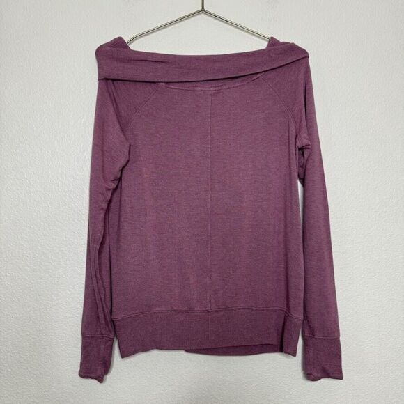 Athleta Sweatshirt Size XS Studio Barre Off Shoulder Purple Heathered Thumbhole - Picture 11 of 12